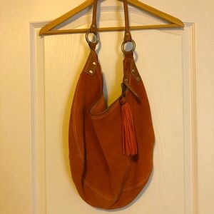 Burnt Orange Faux Suede Hobo Bag